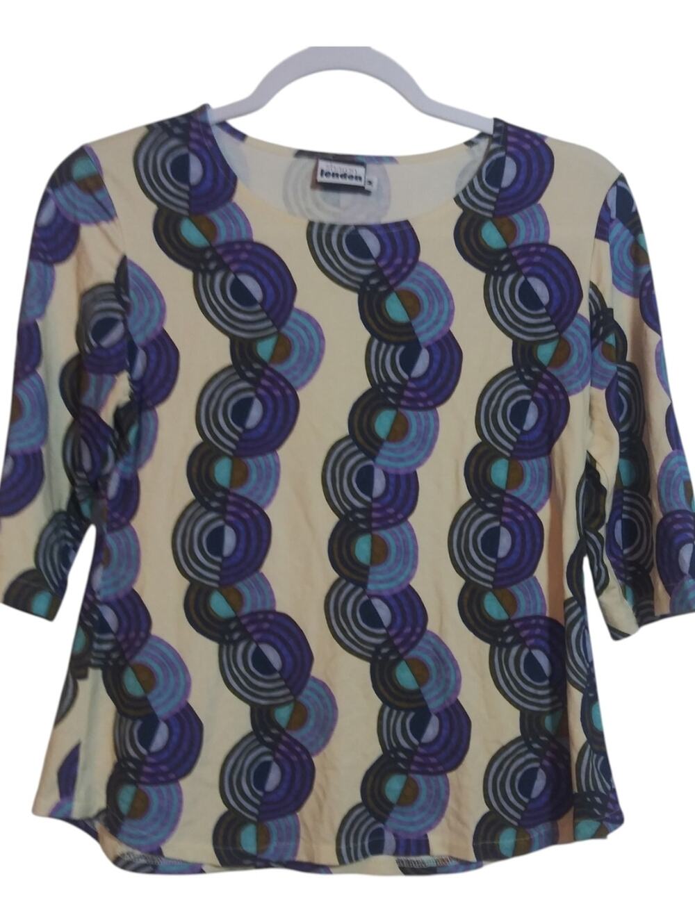 Sharon London Half Sleeve Spiral Print Artsy Top Sustainable Size M